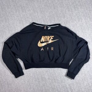 NIKE AIR Women's Top Rally Crew Black Sweatshirt- Rose Gold Zipper  Size Small